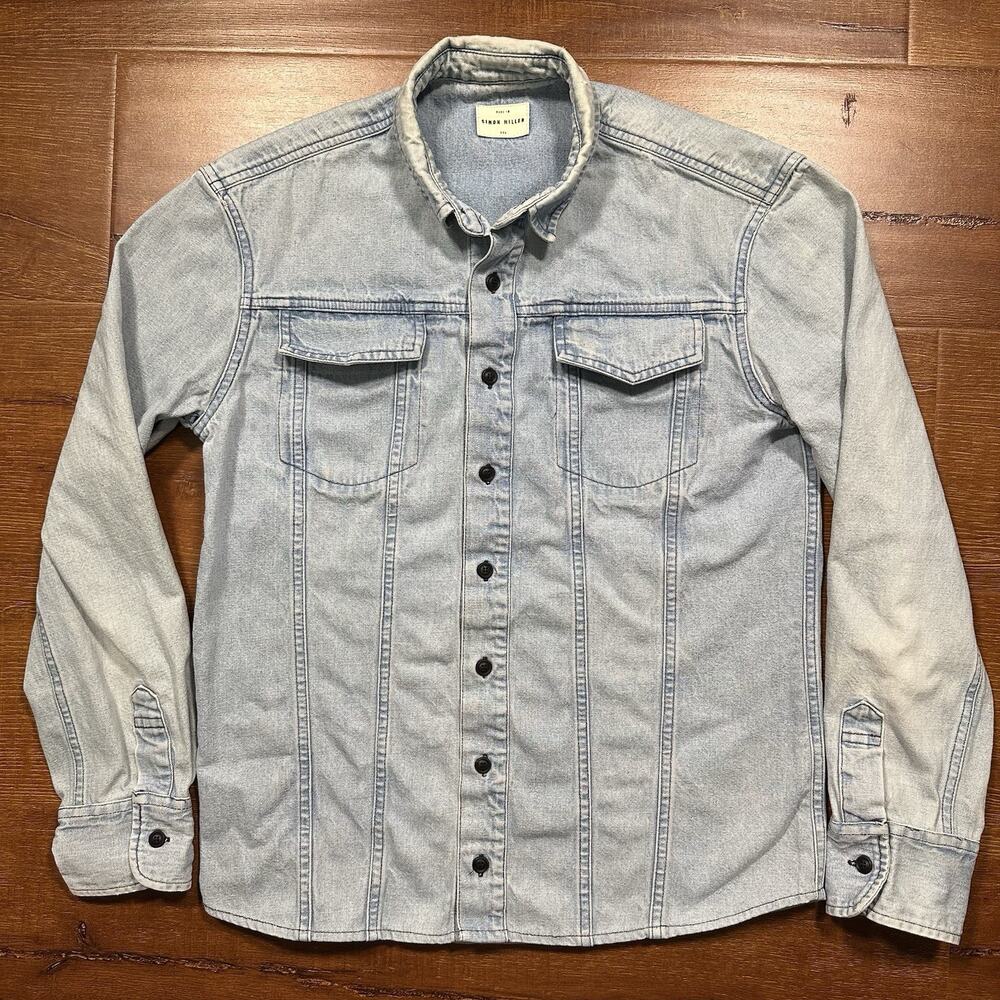 Simon Miller Denim Button Up Shirt Mens S Blue Light Wash Heavyweight Retro USA